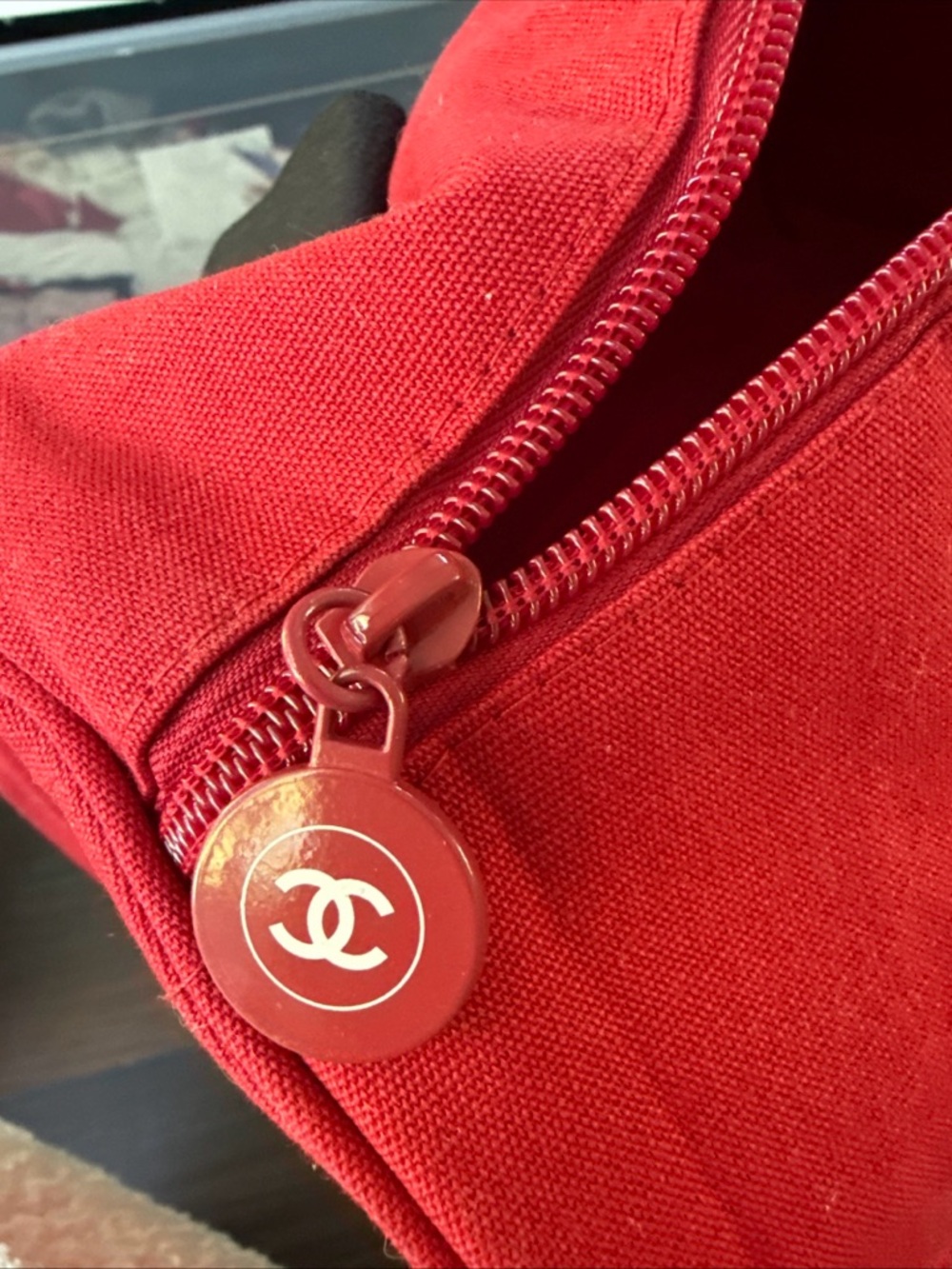 CHANEL Red Canvas Duffel with Black Straps - Picture 4 of 4